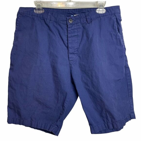 H&M 100% Cotton Solid Navy Blue Flat Front Shorts Button Up Pockets waist 34 - Picture 1 of 7